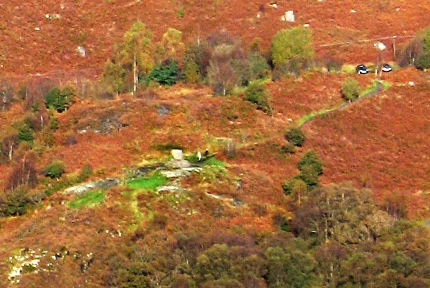 View straight across Loch Trool to Eschoncan - detail showing Bruce's Stone