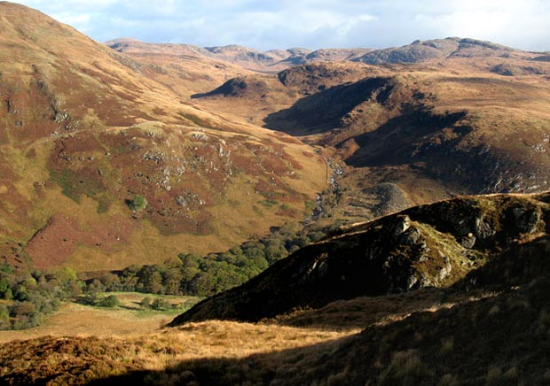 View up the valley of the Gairland Burn with Buchan Hill on the left