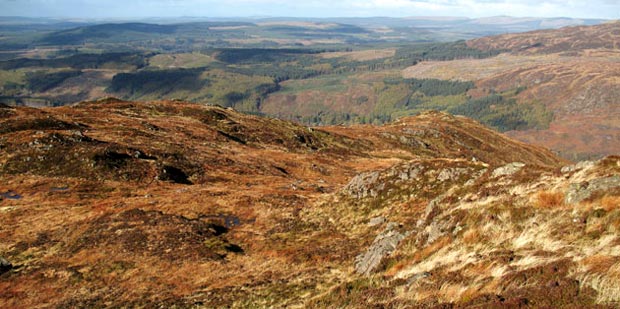 Looking NW from near the top of Mulldonoch at the route we have come up