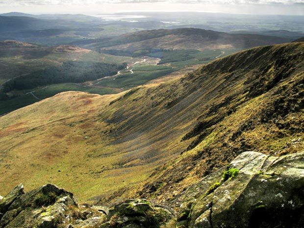 View from the Scars of Lamachan looking south towards Wigtown Bay and the Solway Firth