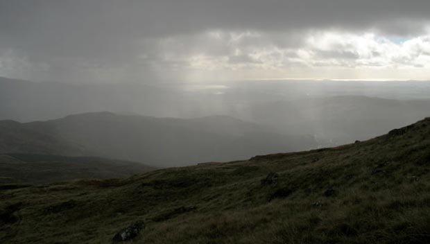 View from Bennanbrack of a sudden squall heading out over the Solway