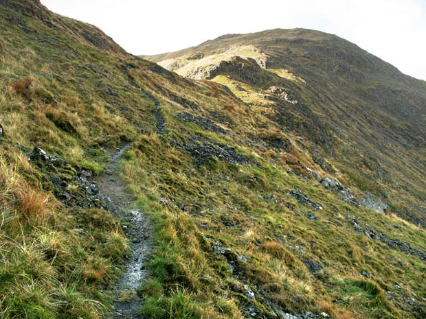 View of the track along the north face of the Bennanbrack ridge