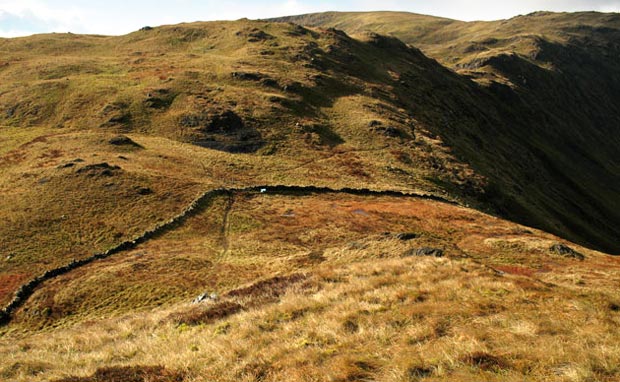 View of the Bennanbrack ridge and Lamachan as we climb Curleywee
