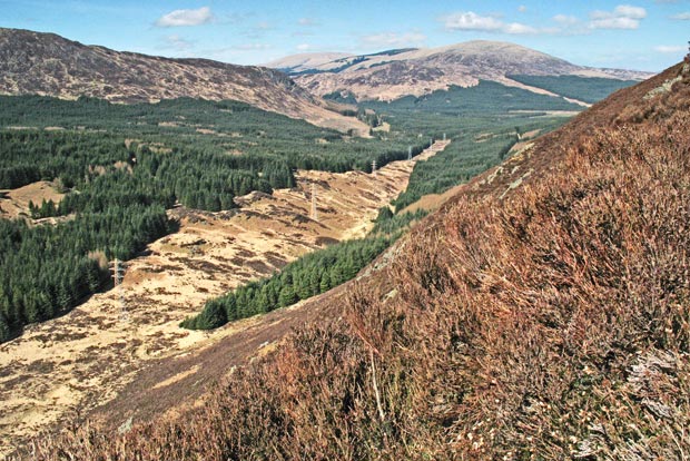 View north up the valley between Cairngarroch and Darnaw from the top of Bennan