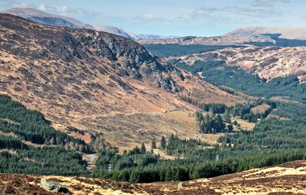 View of route up onto Cairngarroch with the Rhinns of Kells and Merick beyond