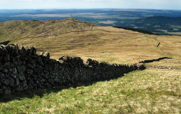 Looking south down the dry stane dyke from Benyellary towards Bennan