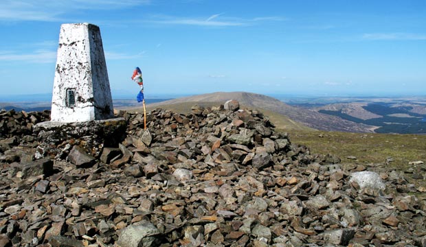 View of the triangulation point on the top of the Merrick looking northwards into Ayrshire