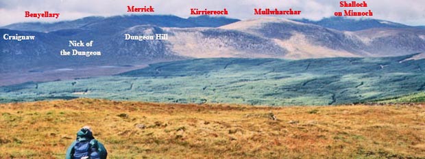 View over to the Dungeon hills and the Awful Hand from Meikle Millyea as you head for Milldown