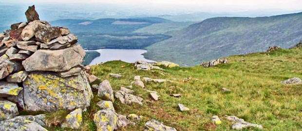 View from the top of Milldown looking down on Dungeon Loch and the shoulder of Meikle Lump