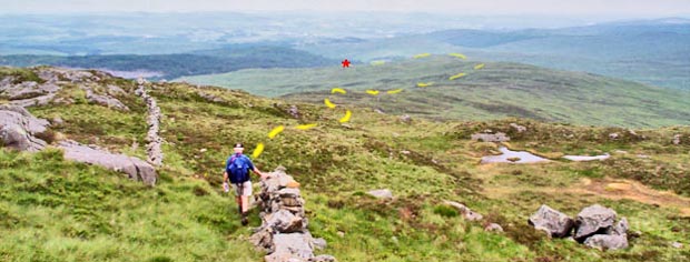 View from Meikle Lump at the top of the Rig of Clenrie showing the route we have come up