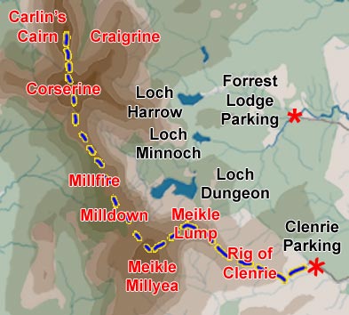 Map of the route in from Clenrie to the Rhinns of Kells
