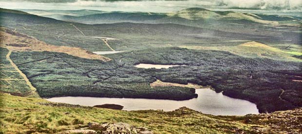 View from Meikle Millyea looking NNW over Loch Dungeon, Loch Minnoch and Loch Harrow
