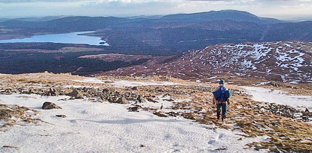 Coming down off Meikle Millyea with Clatteringshaws Reservoir and Cairnsmore of Fleet