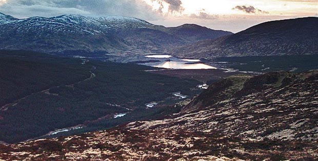 Coming down off Darrou with Craiglee, Loch Dee and the Minnigaff hills