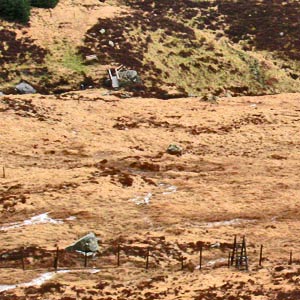 View back down to the Hawse Burn and the memorial to Ralph Forlow from Millfire - detail