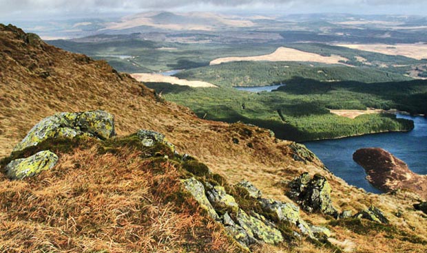View of Loch Dungeon, Loch Minnoch, Loch Harrow, and Loch Mannoch from Milldown