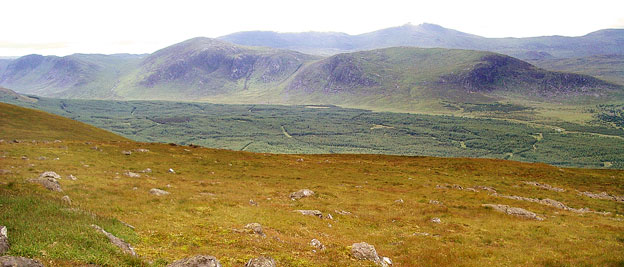 View towards the Dungeon hills and the Awful Hand from the trig point on Meaul