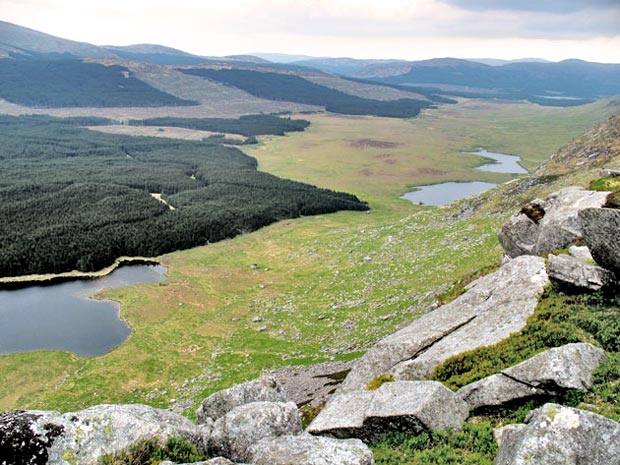 View of the three Dungeon lochs and the Silver Flowe from Dungeon Hill ridge