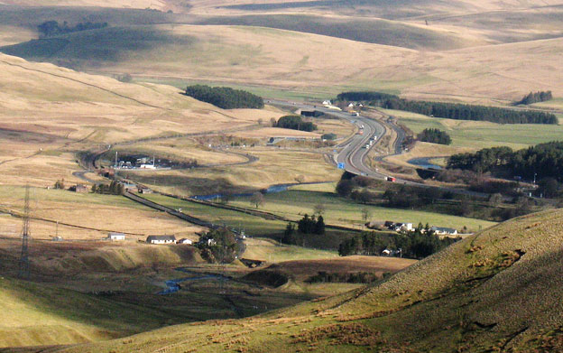 View east from near the top of Lousie Wood Law towards Elvanfoot and the M74 motorway