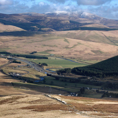 View of the M74 motorway and Culter Fell from Lousie Wood Law