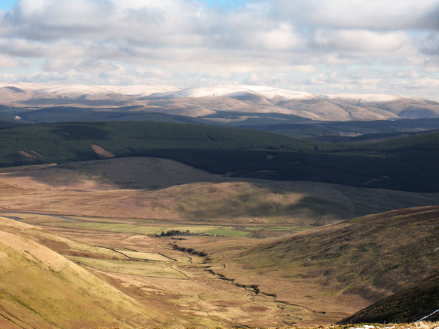 View from the top of Dun Law down the valley of the Glenochar Burn