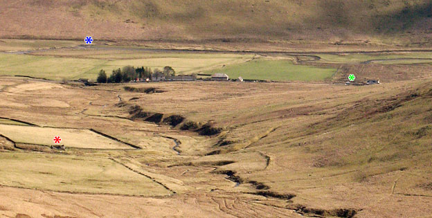 View of Glenochar bastle and the source of the River Clyde from the top of Dun Law
