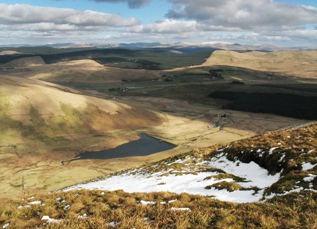 View of the route ahead as we start to descend from Faugh