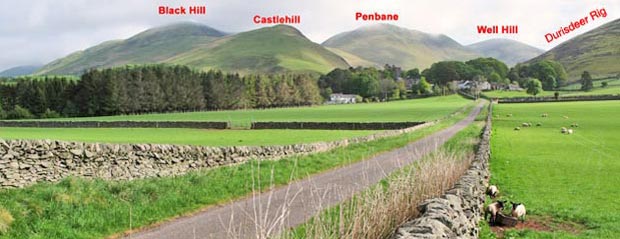 Names of the hills you can see as you approach Durisdeer village