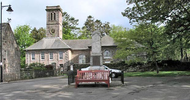View of the little square by the church where you can park in the middle of Durisdeer