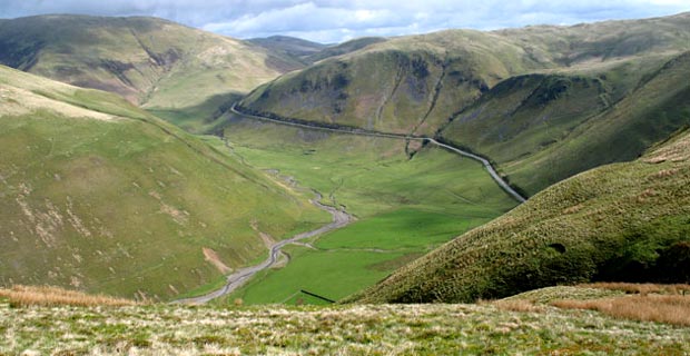 View from the front edge of Pettylung looking east down into the Dalveen Pass