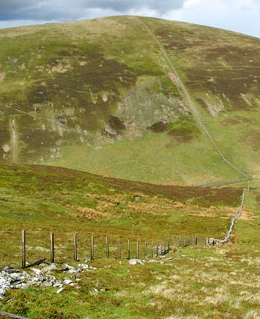 View from near the top of Durisdeer Hill looking back over the Well Path towards Well Hill