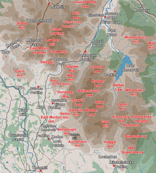 Map of the Durisdeer and Lowther hills