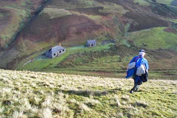 Descending from Nether Hill towards the bothy