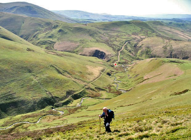 View south from Thirstane back down the route we have come up