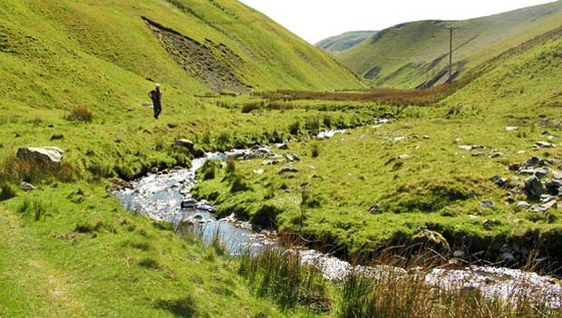 View heading down the old bridle path alongside the Enterkin Burn