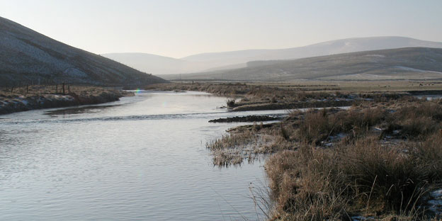 View looking upstream to where the Daer Water meets Potrail Water