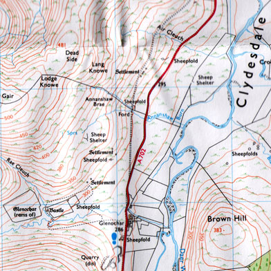 Detail of the Glenochar area from the Ordnance Survey Explorer map