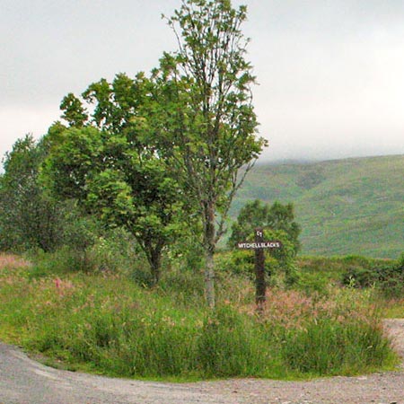 Detail of the Covenanter Trail sign at Mitchellslacks