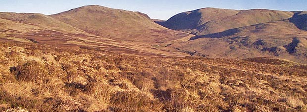 View towards Earncraig and Penbreck from ascent of Gana Hill