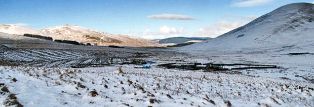 View down the Potrail Water valley with Overfingland on the left and Meikle Shag on the right