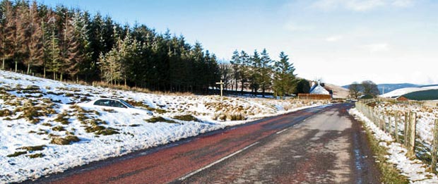 View along the A702 as we return to Overfingland