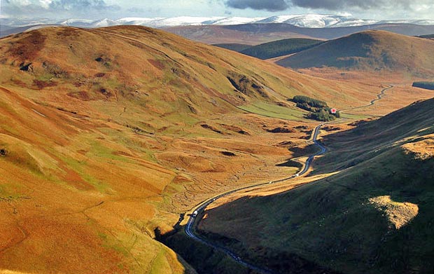 View from Steygail looking east along the line of the A702