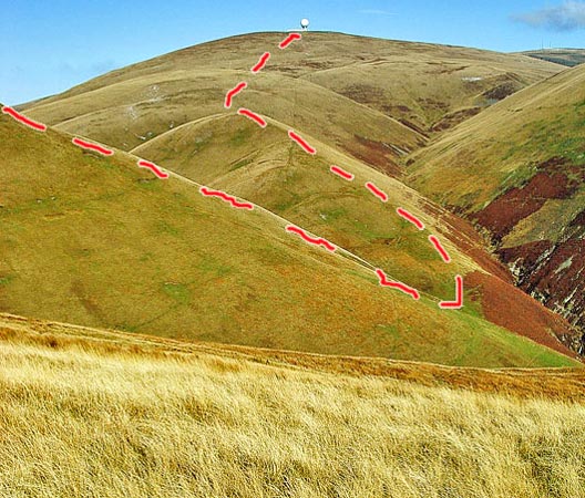 View of the route ahead from Steygail over Wether Hill to Lowther Hill
