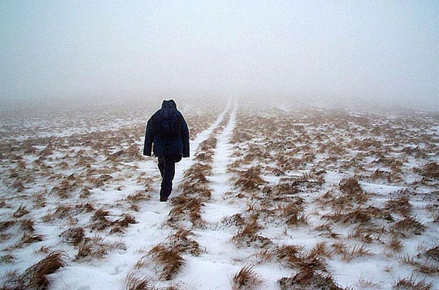 Heading for the top of Lowther Hill in freezing winter mist
