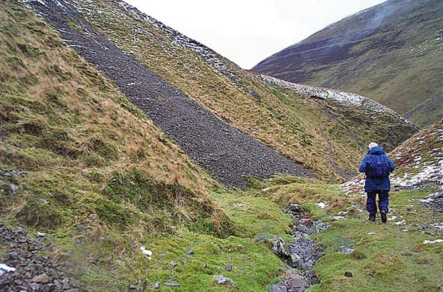 Coming out of the valley between Wether Hill and Steygail into the valley of the Enterkin Burn
