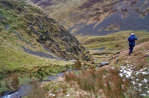 Coming out of the valley between Wether Hill and Steygail into the valley of the Enterkin Burn