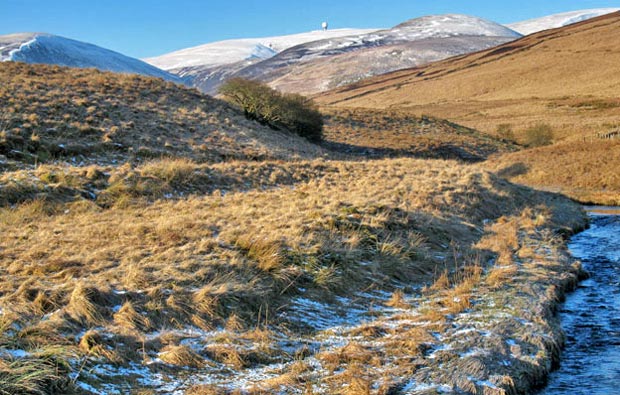 View towards Lowther Hill from the bridge over the Potrenick Burn