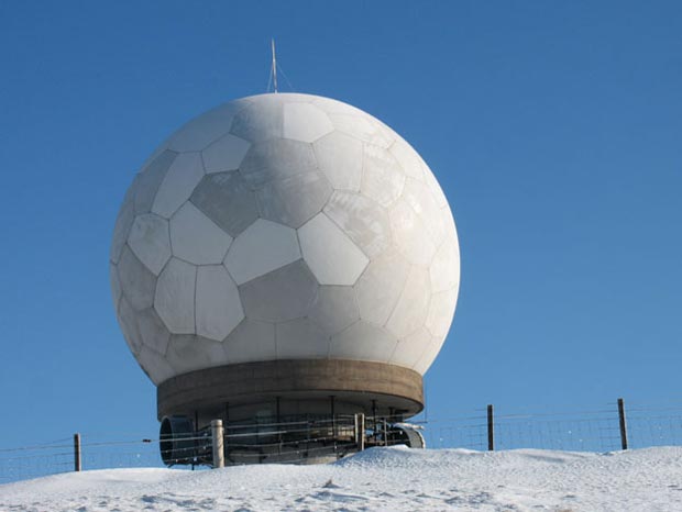 View of the ommunications ball on the top of Lowther Hill