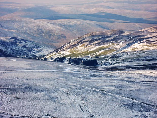 View from the trig point on Green Lowther down towards Wanlockhead - detail