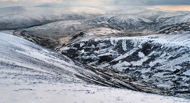 View down into Riccart Cleuch as we start to descend from Riccart Law Rig